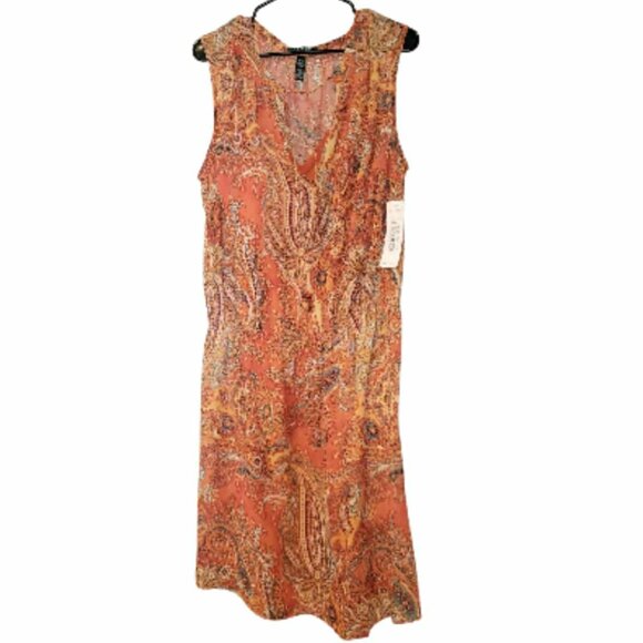 Lauren Ralph Lauren Paisley Sheer Dress & Camisole Slip Orange Size 18W NWT - Picture 1 of 15